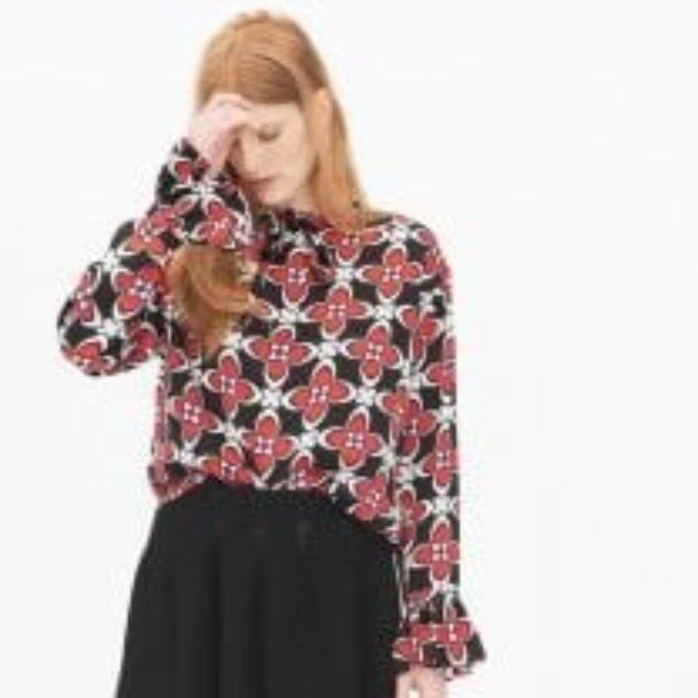 SANDRO PARIS Sedgewick Tie Neck Ruffle Sleeve Silk Blouse Size Small